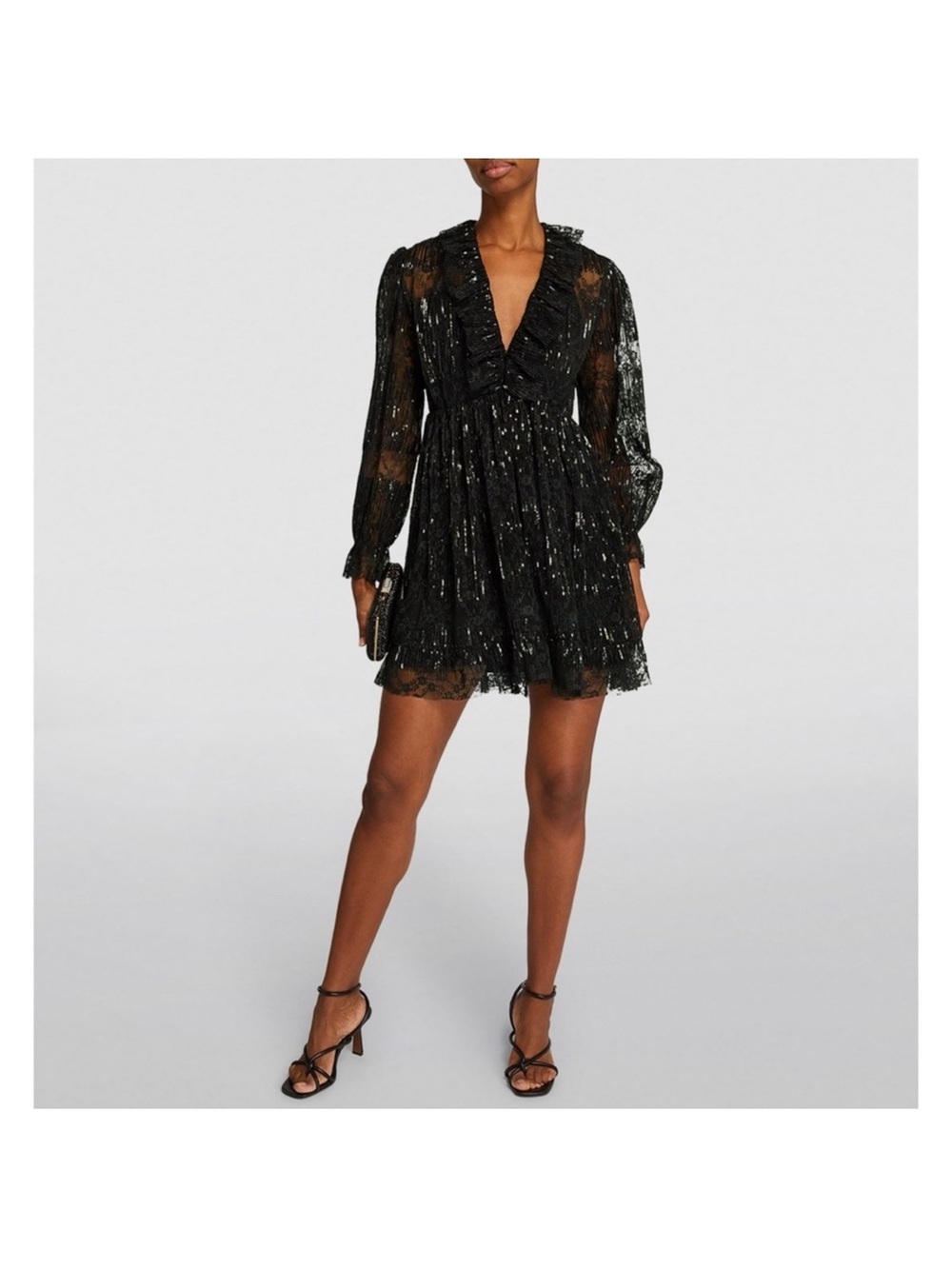 Maje Black Sequin V-Neck Long-Sleeve Mini Dress (NWT)